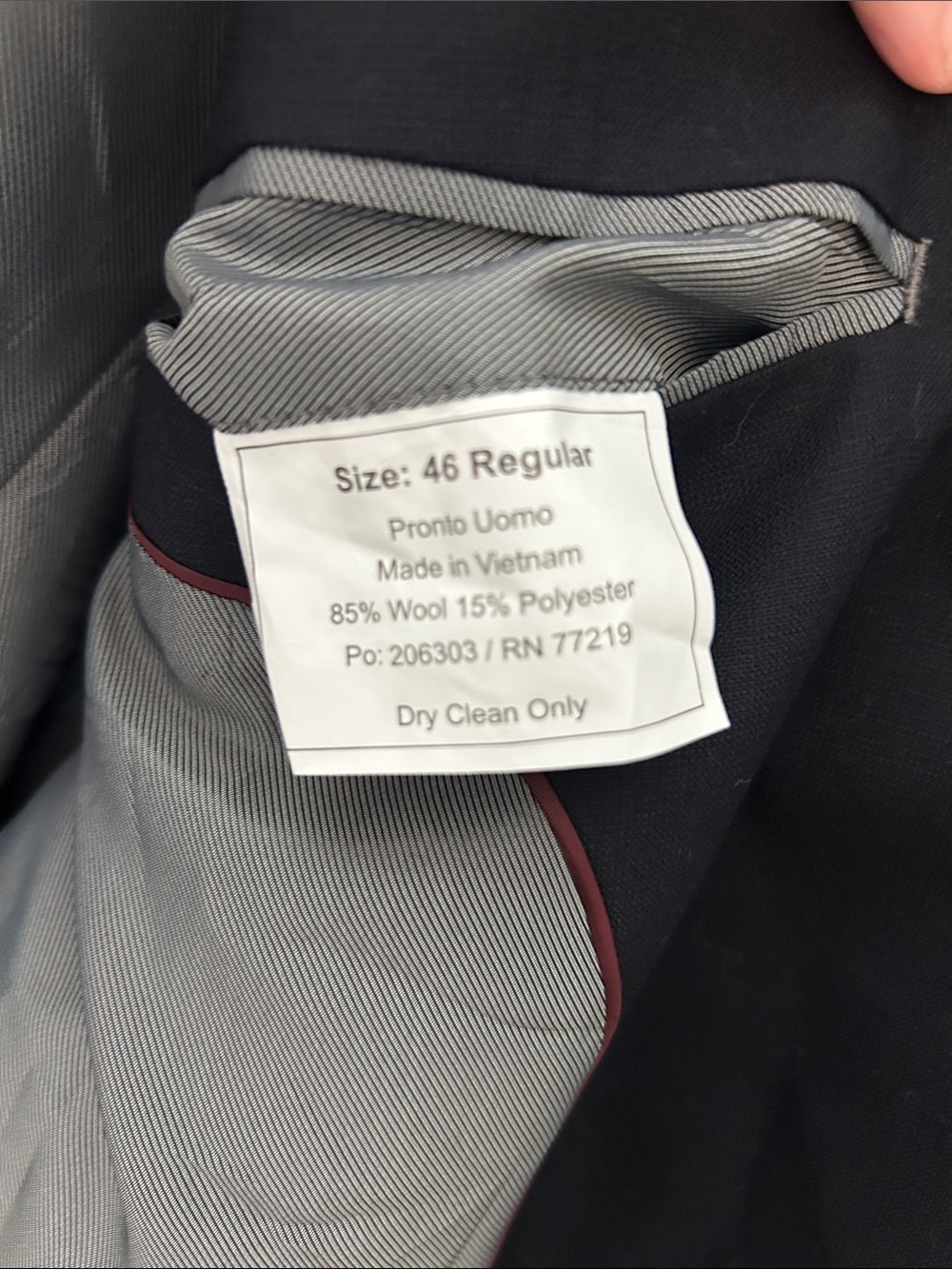 Pronto Uomo 46R Black Wool Blend Sport Coat Blazer 85% Wool Classic Two Button - Picture 6 of 7